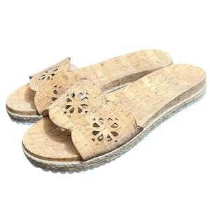 Kate Spade Zane Slide Sandals Womens 8.5M Tan Cork Platform Espadrille S3371009